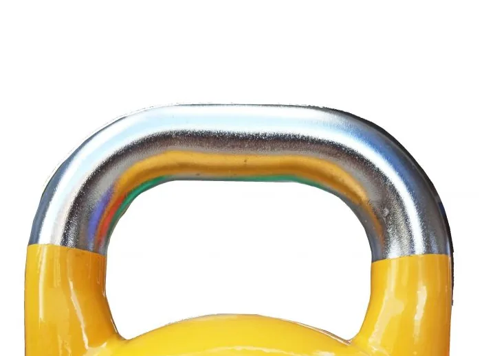Close-up of a stainless steel kettlebell handle with a sand-blasted finish